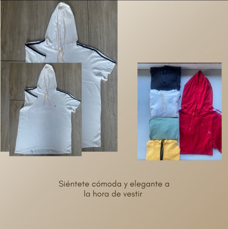 Camiseta con capucha y líneas laterales